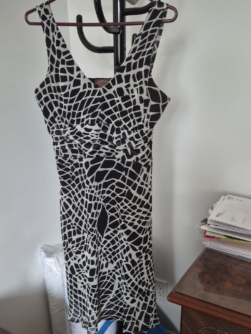 Jessica Black and White Geometric Midi Dress